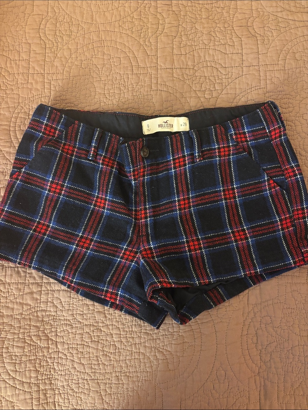 Hollister Navy and Red Plaid Women's Shorts